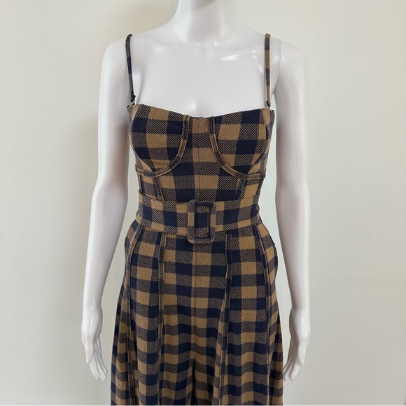 Free People Hold Me Tight Jumpsuit Indigo Combo Gingham Belted Wide Leg Size XS - Picture 2 of 10